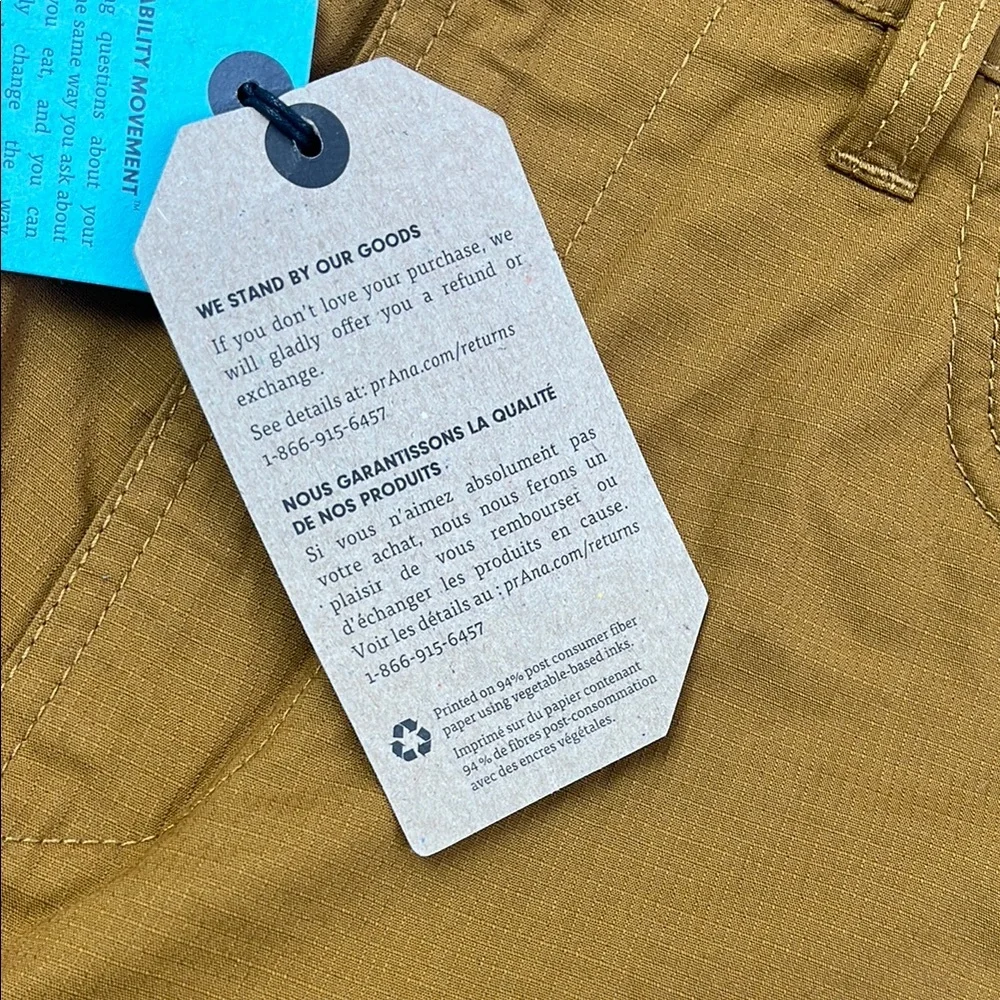 NEW Prana 33 Double Peak Short Men's Organic Cotton Standard Fit Cargo Shorts 8